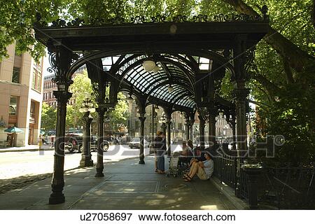 Stock Photo -  Seattle, WA, Washington, downtown, The Pergola, Pioneer Historic District, Pioneer Square. Fotosearch