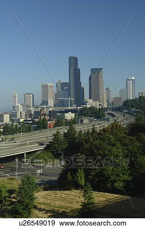 Stock Photo -  Seattle, WA, Washington, I-5, downtown, skyline. Fotosearch