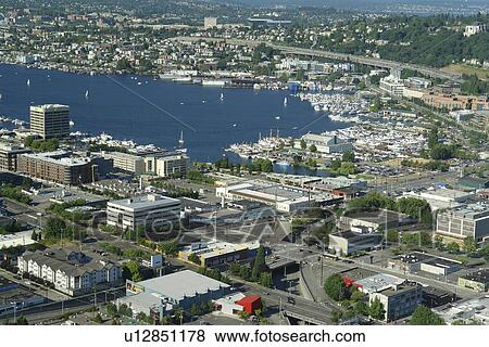Seattle, WA, Washington, Lake Union, aerial from Space Needle View Large Photo Image Stock Photo - Seattle, WA, Washington, Lake Union, aerial from Space Needle. Fotosearch
