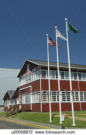 Stock Image -  Seattle, WA, Washington, Museum of Flight, Boeing, The Red Barn. Fotosearch