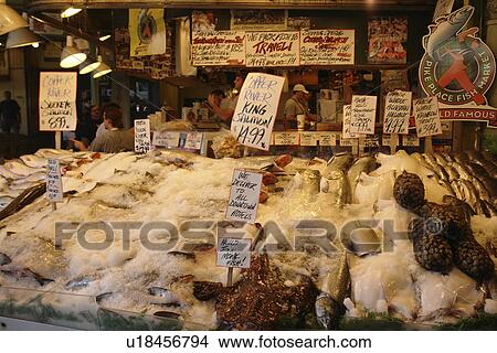 Picture -  Seattle, WA, Washington, Public Market Center, Farmers, Pike Place Market. Fotosearch