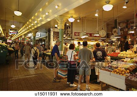 Stock Image -  Seattle, WA, Washington, Public Market Center, Farmers, Pike Place Market. Fotosearch