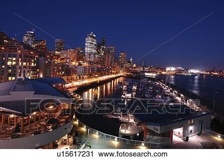 Seattle, WA, Washington, Puget Sound, Elliot Bay, Bell Street, Harbor, Marina, evening View Large Photo Image Stock Image - Seattle, WA, Washington, Puget Sound, Elliot Bay, Bell Street, Harbor, Marina, evening. Fotosearch