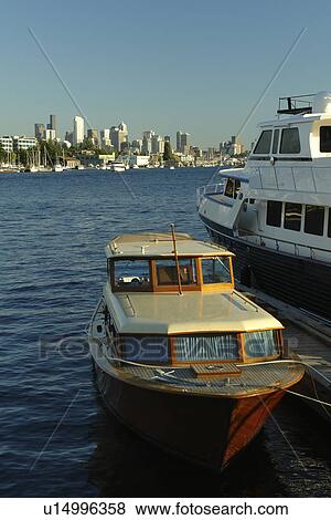 Stock Photo -  Seattle, WA, Washington, Puget Sound, Lake Union, North Shore, boats. Fotosearch