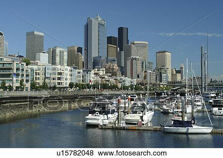 Stock Photo -  Seattle, WA, Washington, Puget Sound, Elliot Bay, Bell Street, Harbor, Marina. Fotosearch
