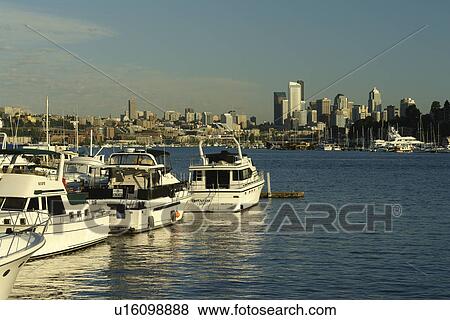 Stock Photo -  Seattle, WA, Washington, Puget Sound, Lake Union, North Shore, boats. Fotosearch