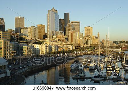 Seattle, WA, Washington, Puget Sound, downtown, skyline, Pier 66 View Large Photo Image Stock Photo - Seattle, WA, Washington, Puget Sound, downtown, skyline, Pier 66. Fotosearch