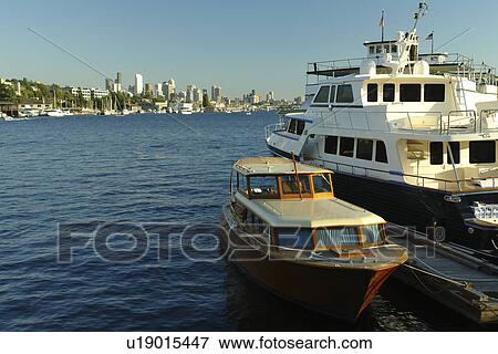 Stock Photo -  Seattle, WA, Washington, Puget Sound, Lake Union, North Shore, boats. Fotosearch