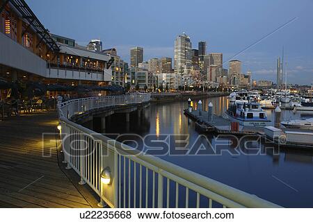 Seattle, WA, Washington, Puget Sound, Elliot Bay, Bell Street, Harbor, Marina, evening View Large Photo Image Stock Photo - Seattle, WA, Washington, Puget Sound, Elliot Bay, Bell Street, Harbor, Marina, evening. Fotosearch