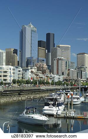 Seattle, WA, Washington, Puget Sound, Elliot Bay, Bell Street, Harbor, Marina View Large Photo Image Stock Photo - Seattle, WA, Washington, Puget Sound, Elliot Bay, Bell Street, Harbor, Marina. Fotosearch