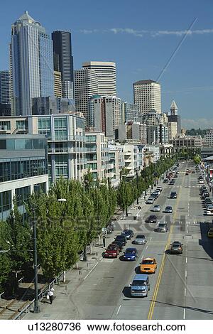 Seattle, WA, Washington, Puget Sound, Alaskan Way, Waterfront View Large Photo Image Stock Photograph - Seattle, WA, Washington, Puget Sound, Alaskan Way, Waterfront. Fotosearch