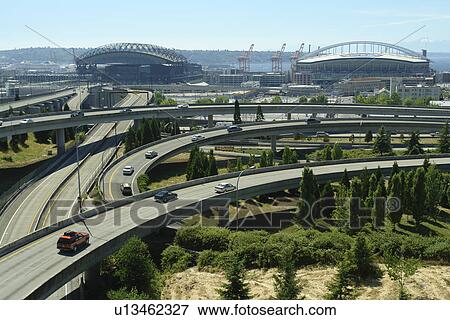 Seattle, WA, Washington, Safeco Field, Mariners, baseball stadium, Qwest Field, Seahawks, football stadium, I-90 View Large Photo Image Stock Photo - Seattle, WA, Washington, Safeco Field, Mariners, baseball stadium, Qwest Field, Seahawks, football stadium, I-90. Fotosearch