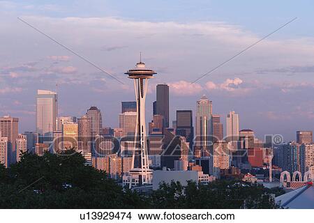 Picture -  Seattle, WA, Washington, Seattle Downtown Skyline, Space Needle, from Kerry Park. Fotosearch