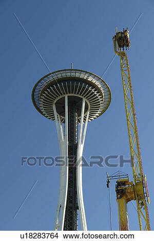 Seattle, WA, Washington, Seattle Center, Space Needle, amusement ride View Large Photo Image Picture - Seattle, WA, Washington, Seattle Center, Space Needle, amusement ride. Fotosearch