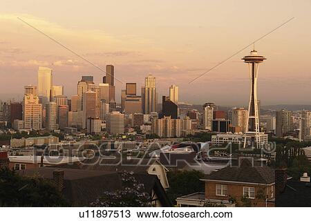 Seattle, WA, Washington, Seattle Downtown Skyline, Space Needle, from Queen Anne Hill View Large Photo Image Stock Image - Seattle, WA, Washington, Seattle Downtown Skyline, Space Needle, from Queen Anne Hill. Fotosearch