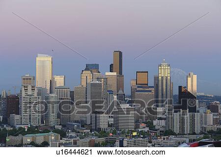 Seattle, WA, Washington, Seattle Downtown Skyline, from Queen Anne Hill, evening View Large Photo Image Stock Image - Seattle, WA, Washington, Seattle Downtown Skyline, from Queen Anne Hill, evening. Fotosearch