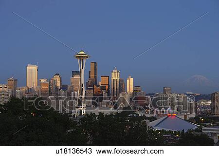 Seattle, WA, Washington, Seattle Downtown Skyline, Space Needle, from Kerry Park, evening View Large Photo Image Stock Image - Seattle, WA, Washington, Seattle Downtown Skyline, Space Needle, from Kerry Park, evening. Fotosearch