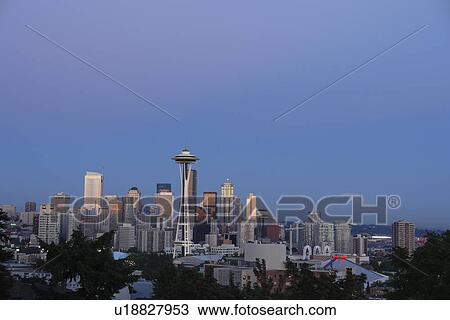 Seattle, WA, Washington, Seattle Downtown Skyline, Space Needle, from Kerry Park, evening View Large Photo Image Stock Image - Seattle, WA, Washington, Seattle Downtown Skyline, Space Needle, from Kerry Park, evening. Fotosearch