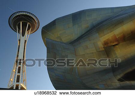 Seattle, WA, Washington, Seattle Center, Space Needle, Experiment Music Project, Frank O. Gehry designed building View Large Photo Image Stock Image - Seattle, WA, Washington, Seattle Center, Space Needle, Experiment Music Project, Frank O. Gehry designed building. Fotosearch