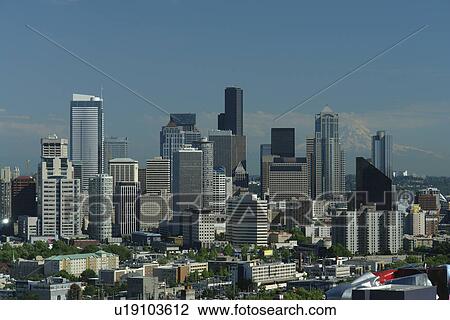 Seattle, WA, Washington, Seattle Downtown Skyline, Space Needle, from Queen Anne Hill View Large Photo Image Stock Image - Seattle, WA, Washington, Seattle Downtown Skyline, Space Needle, from Queen Anne Hill. Fotosearch