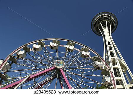 Seattle, WA, Washington, Seattle Center, Space Needle, Ferris wheel View Large Photo Image Stock Image - Seattle, WA, Washington, Seattle Center, Space Needle, Ferris wheel. Fotosearch