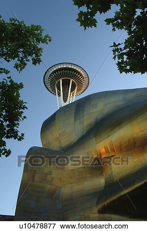 Seattle, WA, Washington, Seattle Center, Space Needle, Experiment Music Project, Frank O. Gehry designed building View Large Photo Image Stock Photo - Seattle, WA, Washington, Seattle Center, Space Needle, Experiment Music Project, Frank O. Gehry designed building. Fotosearch