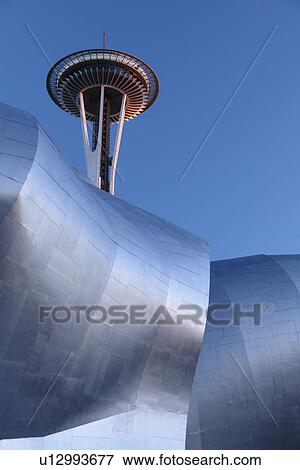 Seattle, WA, Washington, Seattle Center, Space Needle, Experiment Music Project, Frank O. Gehry designed building View Large Photo Image Stock Photo - Seattle, WA, Washington, Seattle Center, Space Needle, Experiment Music Project, Frank O. Gehry designed building. Fotosearch