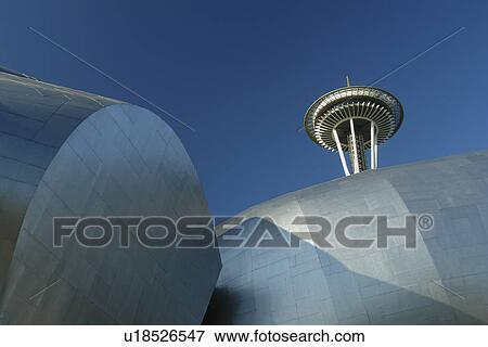 Seattle, WA, Washington, Seattle Center, Space Needle, Experiment Music Project, Frank O. Gehry designed building View Large Photo Image Stock Photo - Seattle, WA, Washington, Seattle Center, Space Needle, Experiment Music Project, Frank O. Gehry designed building. Fotosearch