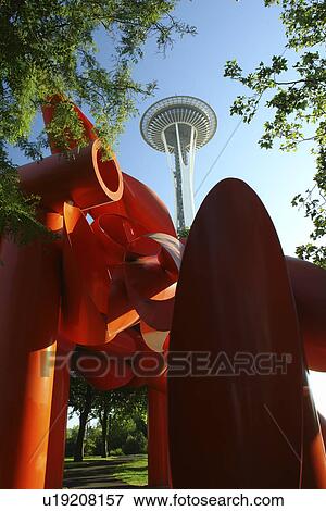 Seattle, WA, Washington, Seattle Center, Space Needle, red Calder Statue View Large Photo Image Stock Photo - Seattle, WA, Washington, Seattle Center, Space Needle, red Calder Statue. Fotosearch