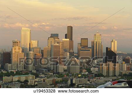 Seattle, WA, Washington, Seattle Downtown Skyline, from Queen Anne Hill View Large Photo Image Stock Photo - Seattle, WA, Washington, Seattle Downtown Skyline, from Queen Anne Hill. Fotosearch