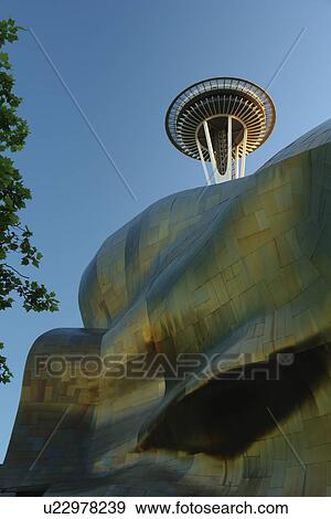 Seattle, WA, Washington, Seattle Center, Space Needle, Experiment Music Project, Frank O. Gehry designed building View Large Photo Image Stock Photo - Seattle, WA, Washington, Seattle Center, Space Needle, Experiment Music Project, Frank O. Gehry designed building. Fotosearch