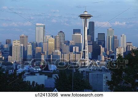 Seattle, WA, Washington, Seattle Downtown Skyline, Space Needle, from Kerry Park View Large Photo Image Stock Photograph - Seattle, WA, Washington, Seattle Downtown Skyline, Space Needle, from Kerry Park. Fotosearch