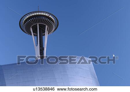Seattle, WA, Washington, Seattle Center, Space Needle, Experiment Music Project, Frank O. Gehry designed building, evening View Large Photo Image Stock Photograph - Seattle, WA, Washington, Seattle Center, Space Needle, Experiment Music Project, Frank O. Gehry designed building, evening. Fotosearch