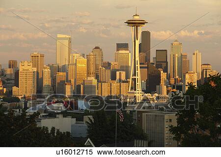 Seattle, WA, Washington, Seattle Downtown Skyline, Space Needle, from Kerry Park View Large Photo Image Stock Photography - Seattle, WA, Washington, Seattle Downtown Skyline, Space Needle, from Kerry Park. Fotosearch