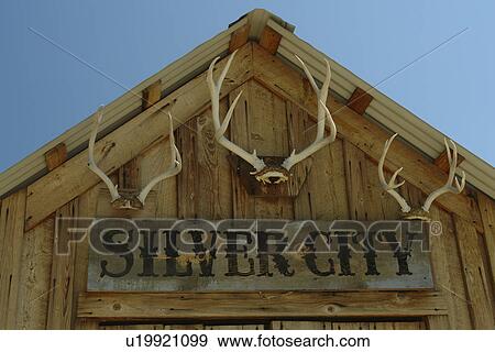 Silver City, ID, Idaho, Ghost Town, Owyhee Mountains, antlers on building View Large Photo Image Stock Photo - Silver City, ID, Idaho, Ghost Town, Owyhee Mountains, antlers on building. Fotosearch