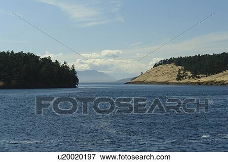 Stock Photo -  Spieden Island, WA, Washington, Puget Sound, San Juan Islands, Haro Strait, Washington State ferry to British Columbia, Canada. Fotosearch