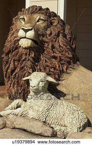 Picture -  Strasburg, PA, Pennsylvania, Pennsylvania Dutch Country, Sight & Sound Millennium Theatre, Lion & Lamb Statue. Fotosearch
