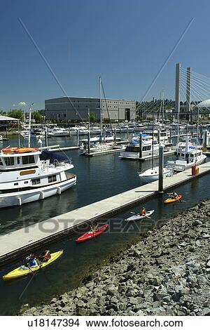 Picture -  Tacoma, WA, Washington, Puget Sound, Thea Foss Waterway, marina, kayaking. Fotosearch