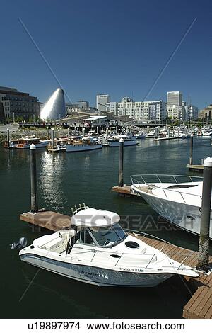 Picture -  Tacoma, WA, Washington, Puget Sound, Thea Foss Waterway, downtown, Museum of Glass, marina. Fotosearch
