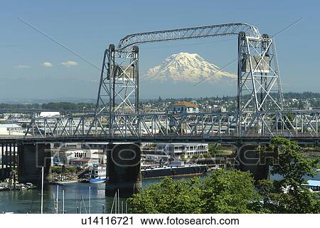 Tacoma, WA, Washington, Puget Sound, Commencement Bay, Tacoma Harbor, Murray Morgan Bridge, Mount Rainier View Large Photo Image Stock Image - Tacoma, WA, Washington, Puget Sound, Commencement Bay, Tacoma Harbor, Murray Morgan Bridge, Mount Rainier. Fotosearch