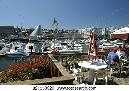 Stock Image -  Tacoma, WA, Washington, Puget Sound, Thea Foss Waterway, downtown, Museum of Glass, marina. Fotosearch