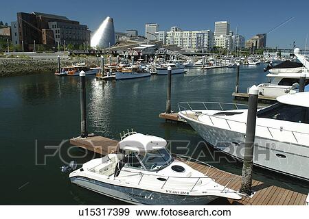Stock Photo -  Tacoma, WA, Washington, Puget Sound, Thea Foss Waterway, downtown, Museum of Glass, marina. Fotosearch