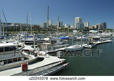 Stock Photo -  Tacoma, WA, Washington, Puget Sound, Thea Foss Waterway, downtown, skyline, marina. Fotosearch