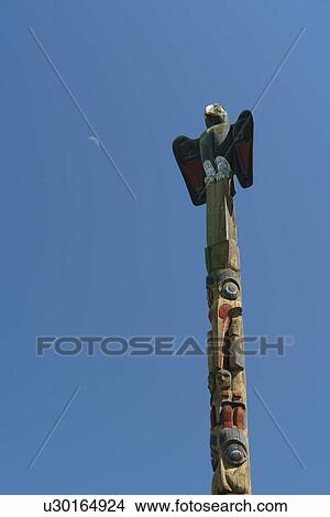 Picture -  Tacoma, WA, Washington, Totem Pole at Fireman's Park, carved by Alaskan Indians. Fotosearch