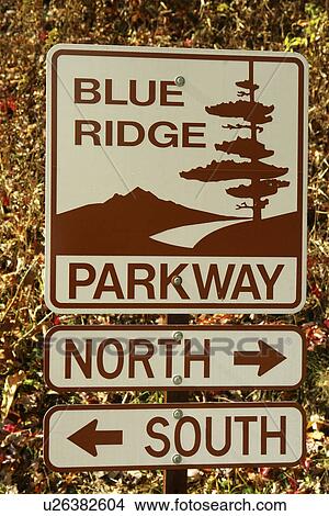 VA, Virginia, Blue Ridge Parkway, Blue Ridge Mountains, parkway road sign, North, South directions View Large Photo Image Picture - VA, Virginia, Blue Ridge Parkway, Blue Ridge Mountains, parkway road sign, North, South directions. Fotosearch