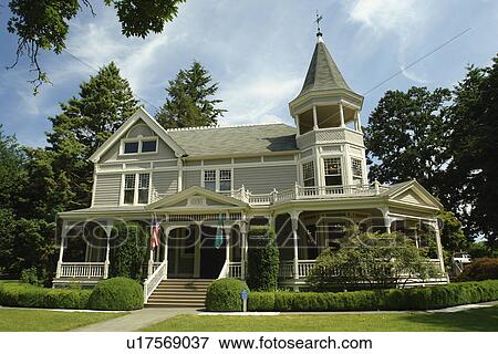 Stock Photo -  Vancouver, WA, Washington, Fort Vancouver National Historic Site, Vancouver National Historic Reserve, Officer's Row, The Marshall House. Fotosearch