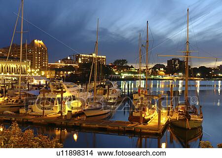 Picture -  Victoria, British Columbia, Canada, Vancouver Island, Inner Harbour, waterfront, marina, evening. Fotosearch