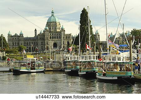 Stock Image -  Victoria, British Columbia, Canada, Vancouver Island, Inner Harbour, Parliament Buildings, waterfront, marina . Fotosearch