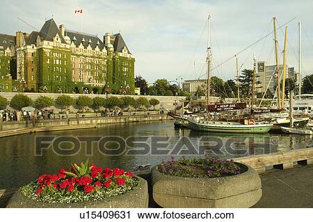 Stock Image -  Victoria, British Columbia, Canada, Vancouver Island, Inner Harbour, The Empress Hotel, waterfront. Fotosearch