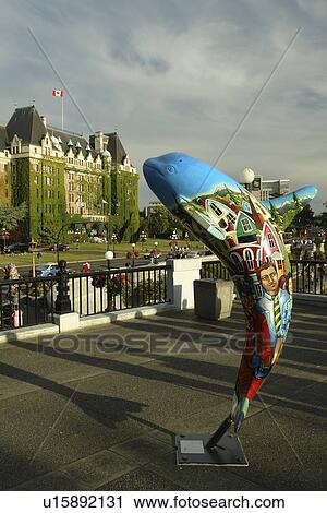 Victoria, British Columbia, Canada, Vancouver Island, Inner Harbour, The Empress Hotel, waterfront, Orcas in the City, VictoriOrca whale statue View Large Photo Image Stock Image - Victoria, British Columbia, Canada, Vancouver Island, Inner Harbour, The Empress Hotel, waterfront, Orcas in the City, VictoriOrca whale statue. Fotosearch